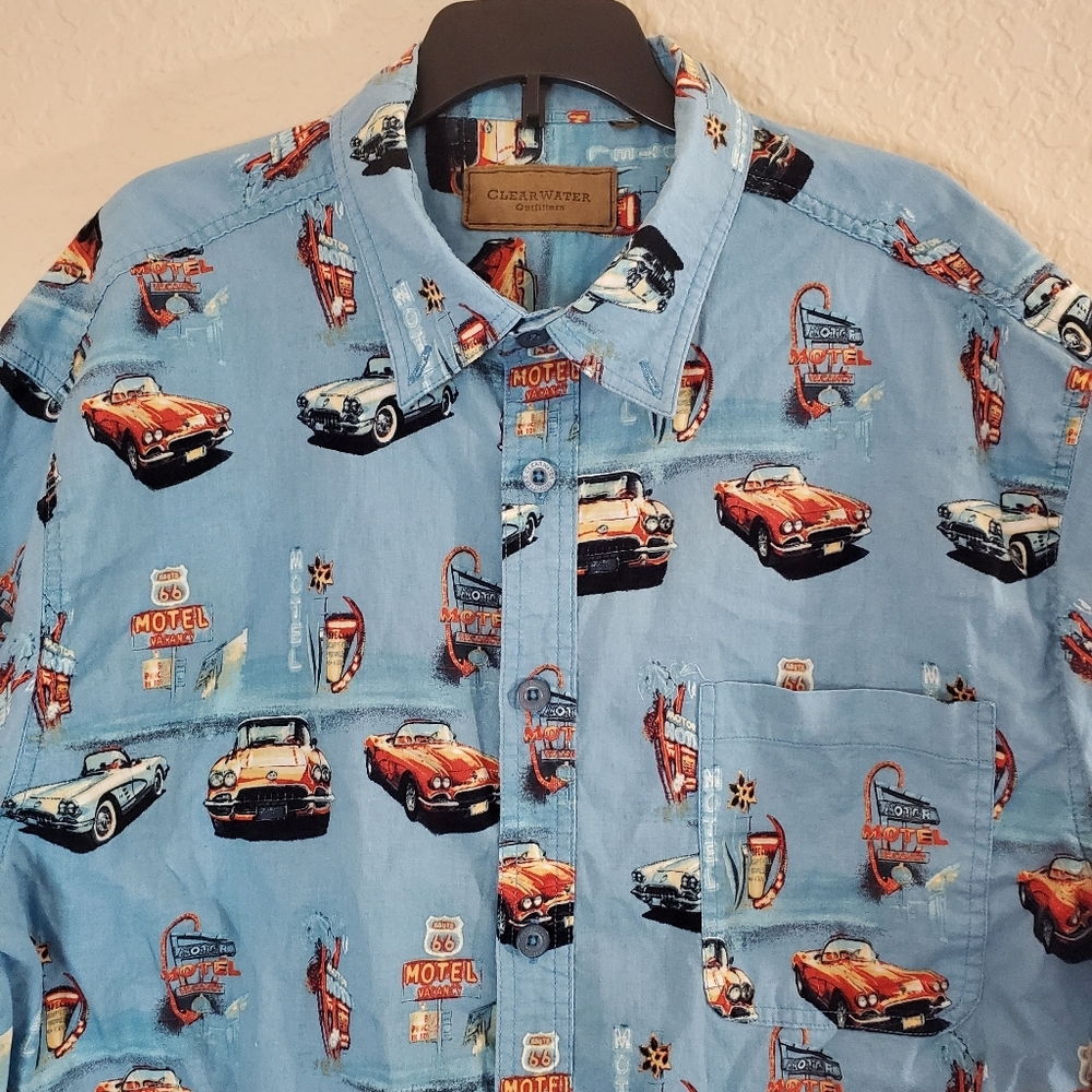 Clear Water Vintage Classic Car Button Down Shirt Size L 100% Cotton - Picture 2 of 5